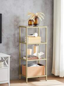 VASAGLE Bathroom Storage Shelf, Tempered Glass Storage Rack, 4-Tier Storage Unit, Sturdy, Easy To Assemble, For Living Room, Bedroom, Office, Golden - White - View 1