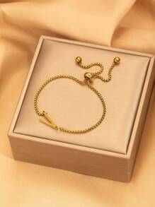 26 pièces Bracelet ajustable avec perles à lettre initiale, bracelets en acier inoxydable de couleur dorée convenant pour le port quotidien des femmes