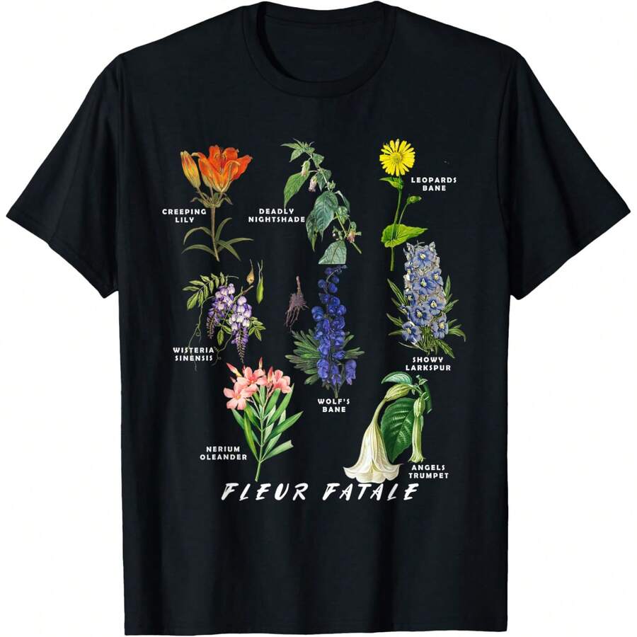 Botanist Gardening Fleur Fatale Poison Botanical Chart T-Shirt - Black - View 1