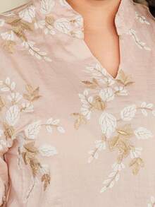 优雅刺绣阿拉伯风格连衣裙，V领印花长裙，2026春夏款，斋月，宰牲节 - 粉色 - 查看 4