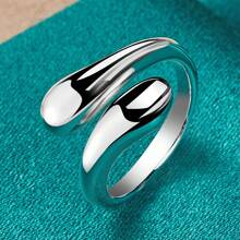 925 Sterling Silver Plated Water Drop Adjustable Open Ring For Women Wedding Engagement Fashion Party Charm Jewelry - Silver - View 5