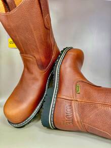 Bota elaborada con piel de res, apta para uso industrial y trabajo pesado, con puntera de acero - Caqui - Ver 9