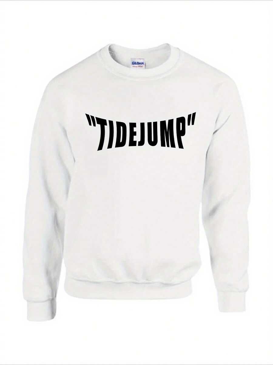 TIDEJUMP Slogan English Letters Printed Round Neck Sports Sweatshirt, 280g Men's Personality Simple Street Style Polyester Cotton Sweatshirt Long Sleeve, Printed Super Soft Classic Style Casual Sweatshirt, Couple Loose Version Winter Warm Sweatshirt, Boyfriend And Girlfriend Gift Outdoor Travel Sports Sweatshirt, Halloween Thanksgiving Christmas Gift - 白色 - 查看 1