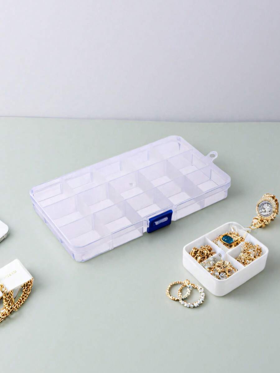 1 个透明 PP 塑料可拆卸 15 格收纳盒，用于珠宝、零件和配件储存
