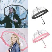 2026 New UmbrellaRetro Large Clear Dome Umbrella Automatic Open Long Ladies Girls Umbrella Plastic PVC Wedding  Fully Covered Transparent 88CM/34.6in - Black - View 2