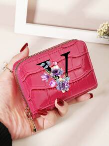 勃艮第包 Charry 红色包 酒红色包 1 件 首字母名称 A 到 Z 图案 多功能零钱包 字母图形卡夹 多卡位卡片收纳袋 信用卡 学校用品 宿舍 女士钱包 迷你钱包 钱包 卡包