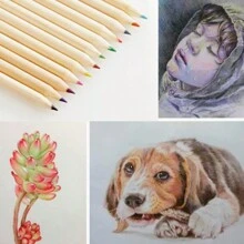 Set de mini creioane colorate de 3,5 inchi/8,8 cm, 6/12 bucăți, în ton natural din lemn, articole de papetărie pentru desen de artă pentru studenți, cadou pentru întoarcere la școală/de vacanță