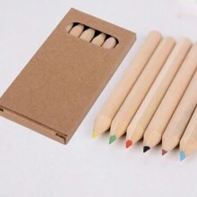 Set de mini creioane colorate de 3,5 inchi/8,8 cm, 6/12 bucăți, în ton natural din lemn, articole de papetărie pentru desen de artă pentru studenți, cadou pentru întoarcere la școală/de vacanță