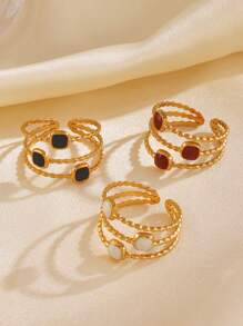1pc 18K Gold Plated Stainless Steel Vintage Style Geometric Open Ring, Suitable For Women Wearing Daily