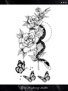 1pc Waterproof Temporary Tattoo, Fashionable & Sexy Snake Floral Butterfly Design, High-End Tattoo Sticker Lasts 3-5 Days, Suitable For Men & Women To Cover Scars On Chest, Waist, Arms, Legs Or Back, Great For Parties, Gifts, Vacations, Easy To Apply And Remove Disposable Body Art Tattoo Sticker