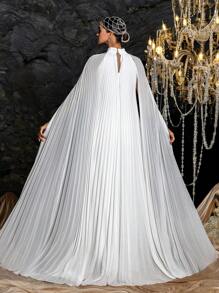 Faeriesty Abaya 复古优雅立领斗篷袖褶皱雪纺正式派对礼服和长裙和中长裙 - 白色 - 查看 3