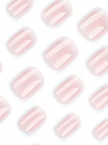 24片装中号方形粉色法式极简果冻美甲贴纸套装，为您的美甲增添浪漫气息。套装包含1张美甲贴纸和1个迷你指甲锉，适合日常办公佩戴。果冻胶随机发货。美甲护理产品。美甲用品。 - 粉色 - 查看 4
