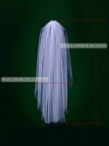 1pc Sheer Long Train Bridal Veil, Simple Solid Color Hair Comb, Wedding & Wedding Party Accessory, Multiple Sizes