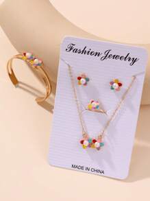 5pcs/Set Stylish Children Floral Daisy Bow Earrings Necklace Bracelet Ring Jewelry Set, Gift For Girls - YSN1526 Daisy - View 8