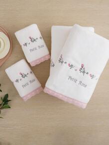 9/3/2/1 pieza Toalla de baño de felpa coral bordada con rosa, elemento floral de estilo pastoril y romántico, paño de lavado o toalla de baño suave y absorbente con encaje, decoración acogedora para el baño del hogar, regalo de San Valentín