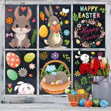 Pegatinas de Pascua para ventana, lindas pegatinas de flores y cestas de conejito, decoraciones para el hogar - Multicolor - Ver 4