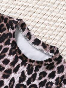 2pcs/Set Young Girl Leopard Print Round Neck Short Sleeve Dress, Summer - Multicolor - View 7