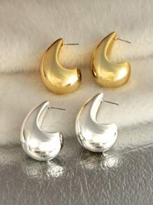 2pcs Oversized Water Drop Tear Drop Hoop Earrings, Exaggerated Hip Hop Jewelry, Daily Wear For Women