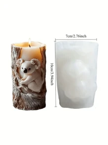 1 pieza Molde de silicona con cilindro de alivio de koala 3D lindo, tema de animales con forma amétrica DIY, suministros de artesanía de jabón de resina y esponjosos - Utilizado para velas de aromaterapia, jabón, cera, fundición de resinas, decoración de mousse de postre - Perfecto para decoración del hogar