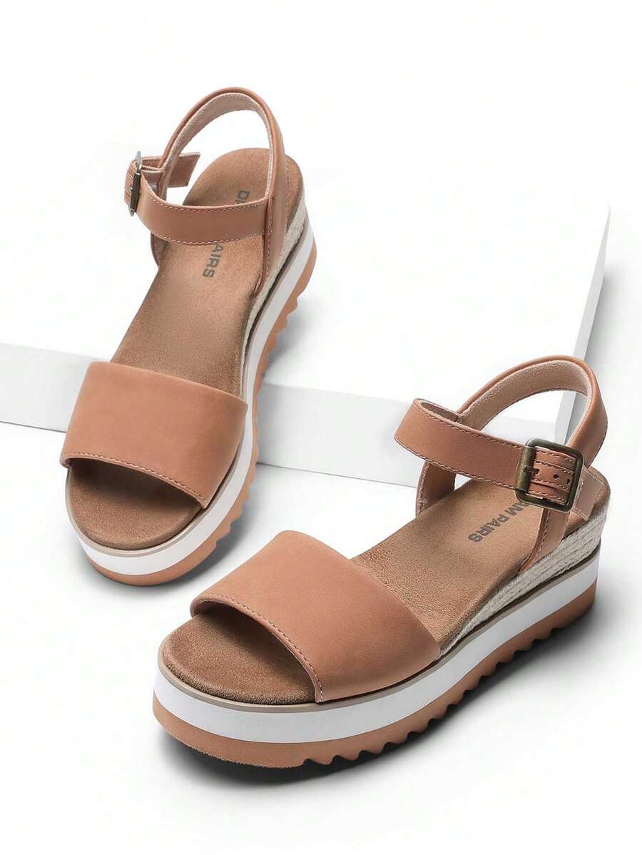 Women's Sandals Platform Open Toe Ankle Buckle Stitching Comfortable Vacation Spring And Summer Wedge Sandals - 棕色 - 查看 1