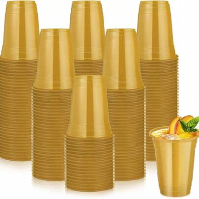 25 件重型可重复使用杯子，适用于户外派对、饮料、咖啡、16 盎司金色派对杯、毕业饮水杯、鸡尾酒杯、野餐杯