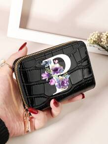 勃艮第包 Charry 红色包 酒红色包 1 件 首字母名称 A 到 Z 图案 多功能零钱包 字母图形卡夹 多卡位卡片收纳袋 信用卡 学校用品 宿舍 女士钱包 迷你钱包 钱包 卡包