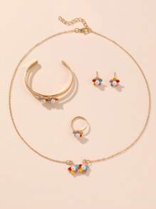 5pcs/Set Stylish Children Floral Daisy Bow Earrings Necklace Bracelet Ring Jewelry Set, Gift For Girls - YSN1526 Daisy - View 9
