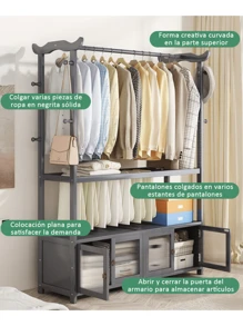 Closet Organizador Rack De Madera, 4 Puertas, Para Ropa - Marrón - Ver 8