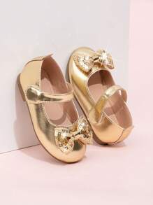 New Spring Autumn Girls Bowknot Cute Princess Style Round Toe Flat Shoes - Gold - View 4