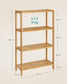 Badezimmerregal, Badregal, Küchenregal, Schuhregal, Standregal aus Bambus, 26 x 60 x 100 cm, ideal für Bad, Wohnzimmer, Flur, Küche - Kamelfarben - Übersicht 6
