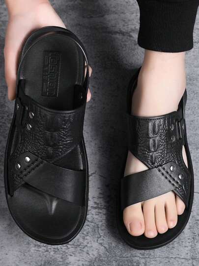 2025 年夏季新品男士凉鞋，休闲简约室内/户外双向时尚拖鞋，透气沙滩鞋