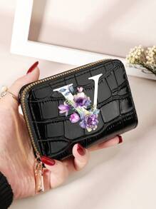 勃艮第包 Charry 红色包 酒红色包 1 件 首字母名称 A 到 Z 图案 多功能零钱包 字母图形卡夹 多卡位卡片收纳袋 信用卡 学校用品 宿舍 女士钱包 迷你钱包 钱包 卡包