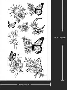 (Confezione da 3) Tatuaggi temporanei in carta - Adesivi tatuaggio farfalla sexy per vita/addome, tatuaggi finti neri impermeabili adatti per donne - Adesivi tatuaggio floreali che durano 3-5 giorni, per coprire cicatrici; per seno/vita/spalla/collo/schiena, ideali per feste/vacanze, facili da applicare e rimuovere, tatuaggi monouso