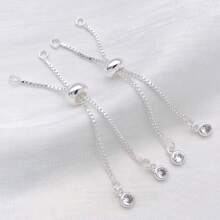 3pcs Brass 18K Gold Plated Adjustable Box Chains Rubber Slider Beads Bracelets Extender Connectors Adjustable Bracelet With Rhinestones Ends Extender Bracelet Chains For Woman Jewelry Making Accessories