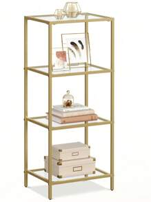 VASAGLE Bathroom Storage Shelf, Tempered Glass Storage Rack, 4-Tier Storage Unit, Sturdy, Easy To Assemble, For Living Room, Bedroom, Office, Golden - White - View 9