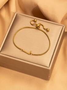 26 pièces Bracelet ajustable avec perles à lettre initiale, bracelets en acier inoxydable de couleur dorée convenant pour le port quotidien des femmes