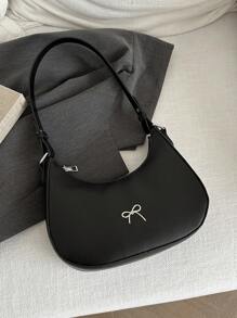 蝴蝶结装饰简约时尚女士腋下单肩包，休闲通勤日常使用，派对礼物 - 黑色 - 查看 6