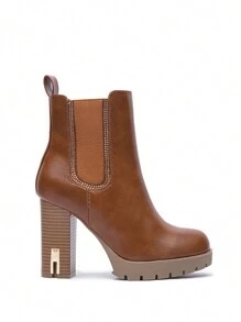 2025 秋冬女士踝靴和短靴，休闲风格，系带机车靴，适合万圣节、圣诞节、中国新年、约会、购物、户外雪地旅行。 - 駝色 - 查看 1