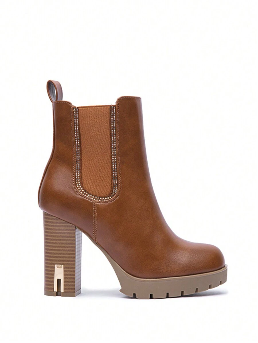 2025 秋冬女士踝靴和短靴，休闲风格，系带机车靴，适合万圣节、圣诞节、中国新年、约会、购物、户外雪地旅行。 - 駝色 - 查看 1