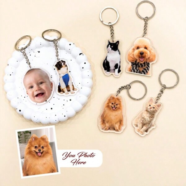 1pc Customized Pet Photo Keychain, Personalized Cartoon Face Keychain, Pet Portrait Keychain, Dog Keychain, Pet Keychain, Pet Memorial Gift,Dawg,Engraved, Sequines,Stainless,Vintage,Casual,Unisex,Hipster,Old Money,Stylish,Custom,Personalized,Unique,Customized,Ideal Gifts For Him,Ideal Gifts For Her,Boyfriend,Girlfriend,Family,Friends,Grandparents,Children,Her,For Anniversaries,For Birthdays,For Weddings,For Graduation,For Housewarming,Personalized Gifts For Women/Men,Personalized/Customized Keychain