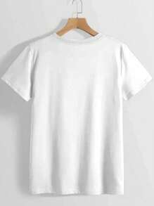 1 Piece, 180gsm, Fashionable Crew Neck T-Shirt - Print T-Shirt For Women- Polyester Casual Short Sleeve Crew Neck Top - Lightweight & Breathable For Spring & Summer Wardrobe