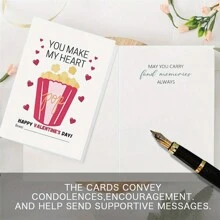 Paquete de 24 tarjetas de felicitación del Día de San Valentín con tema de palomitas de maíz, con sobres, tarjetas de papel de colores mixtos, tarjetas en blanco para ocasiones múltiples para amigos, familiares, compañeros de clase