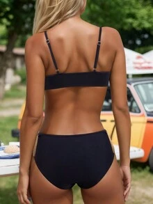 Nowy modny damski czarny strój kąpielowy z frędzlami odpinany zestaw bikini lato