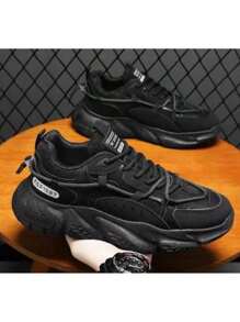 Zapatillas casual transpirables de suela gruesa para hombre - Negro - Ver 3