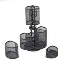 Desk And Office Organizing Carousel – Modern Black Powder Coated Finish, 6 Compartments With Dividers, Spins 360-Degrees, Lazy Susan Platform, Office Desk Organizer, Removable Top - Black - View 4