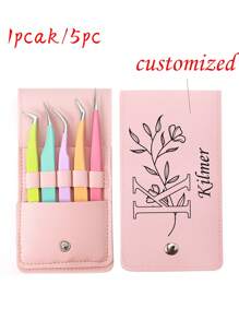 5 piezas de pinzas para extensiones de pestañas con diseño de pluma de acero inoxidable, pinzas profesionales para artistas de pestañas - Multicolor - Ver 2