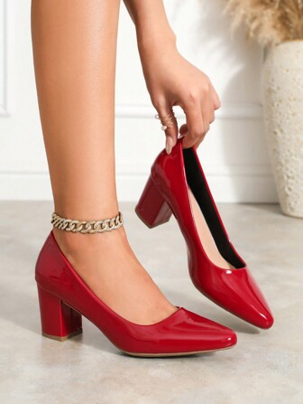 Women's Fashionable Pointed Toe Chunky Heel Comfortable Non-Slip Breathable High Heels, Versatile For Spring, Summer And Autumn, Elegant, Women Pumps,Elegant