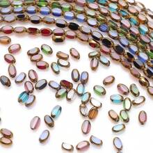 48pcs 4*6mm Colorful Crystal Glass Beads With Gold Trim, Middle Hole, For DIY Crafts, Jewelry Making, Shoes, Accessories, Phone Chain, Necklace, Bracelet, Glasses Chain