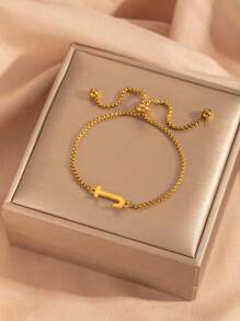 26 pièces Bracelet ajustable avec perles à lettre initiale, bracelets en acier inoxydable de couleur dorée convenant pour le port quotidien des femmes