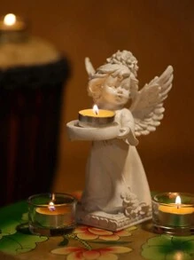 复古欧式天使烛台装饰，美式雕像雕塑小天使女孩书桌摆件，创意家居装饰，浪漫烛光晚餐氛围，适合情人节/婚礼/礼物/客厅/餐厅/酒吧
